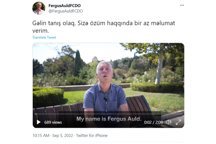 Fergus Ould: Böyük Britaniyanın Azərbaycanda yeni səfiri təyin olunduğum üçün çox şadam
