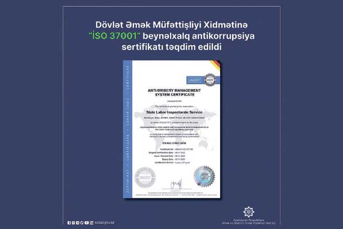 İSO Təşkilatının beynəlxalq sertifikatı